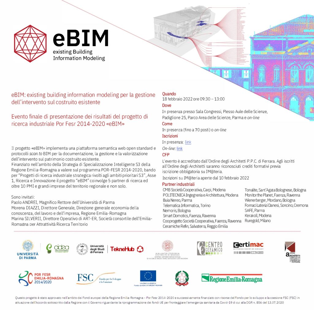 18 febbraio: evento conclusivo di presentazione dei risultati del progetto “eBIM: existing Building Information Modeling per la gestione dell’intervento sul costruito esistente” del Centro CIDEA