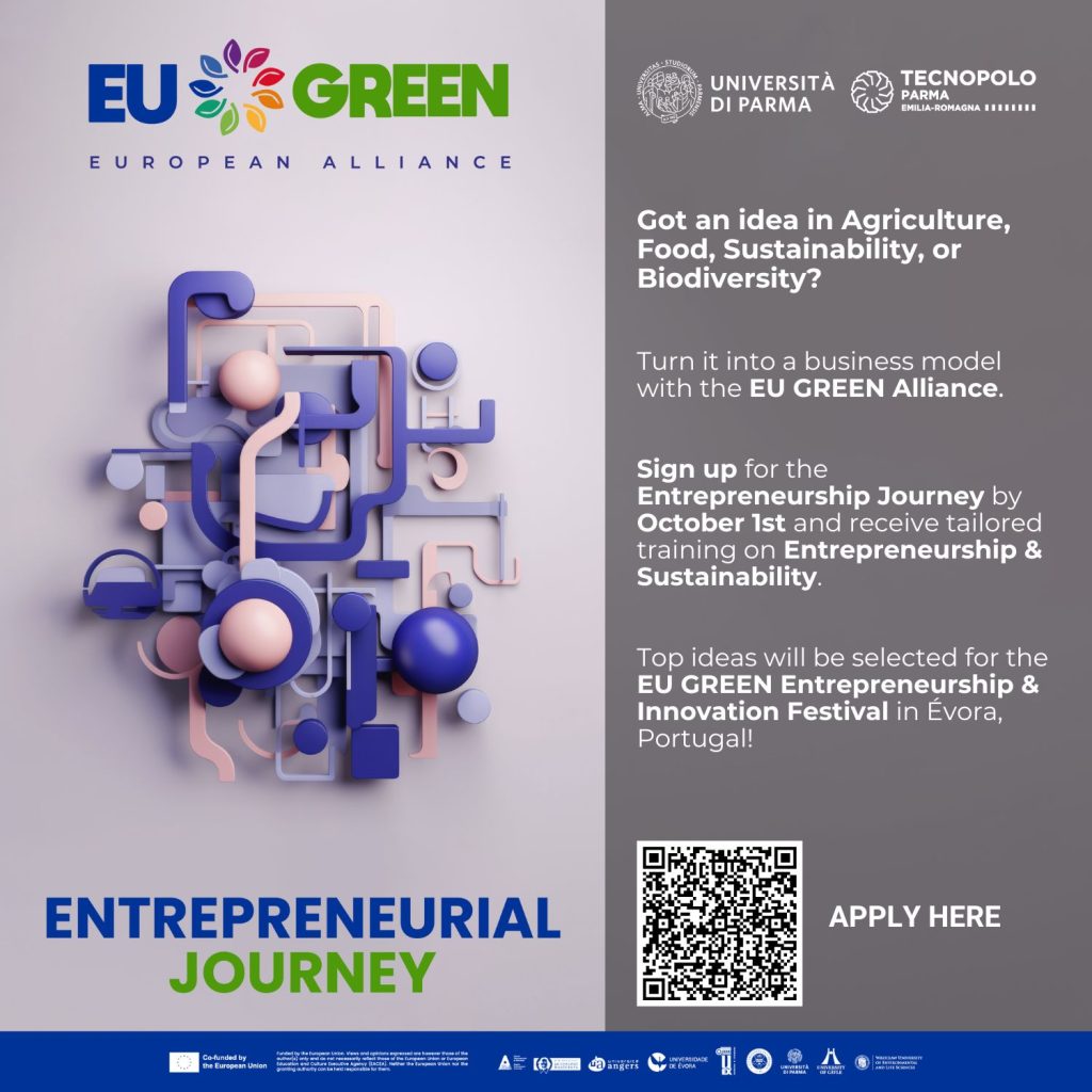 Iscrizioni aperte all’EU GREEN Entrepreneurial Journey @Unipr: training personalizzato e opportunità di partecipare al Festival dell’imprenditorialità e innovazione a Evora, Portogallo